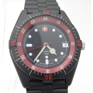 Vintage Men Swiss Wenger Quartz WR Analog Dial Plastic Case Round Watch (E814)